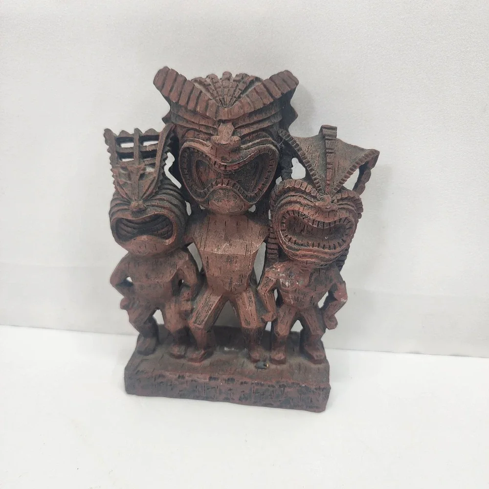 Vintage 3 Tiki Warrior Gods Resin Figurine Hawaiian Polynesian 6
